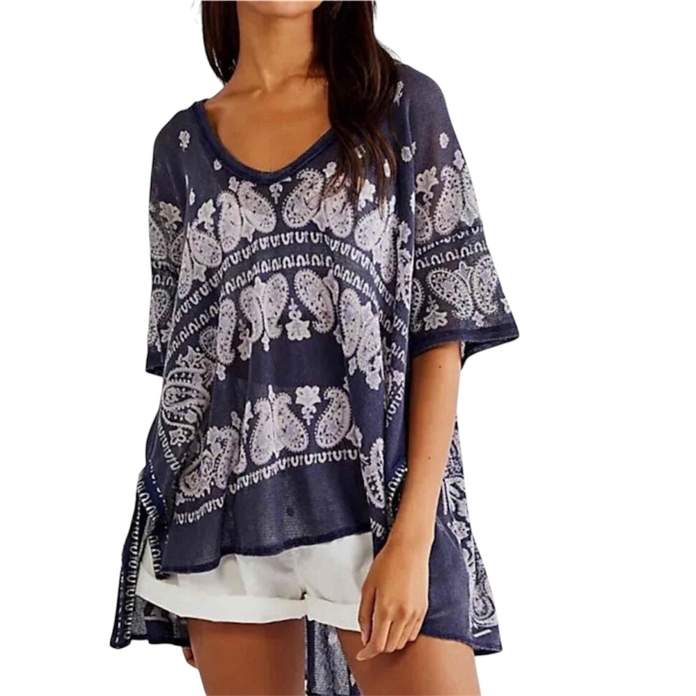 Free People No Matter What Top Small Paisley All Over Print Tunic Oversized Boho